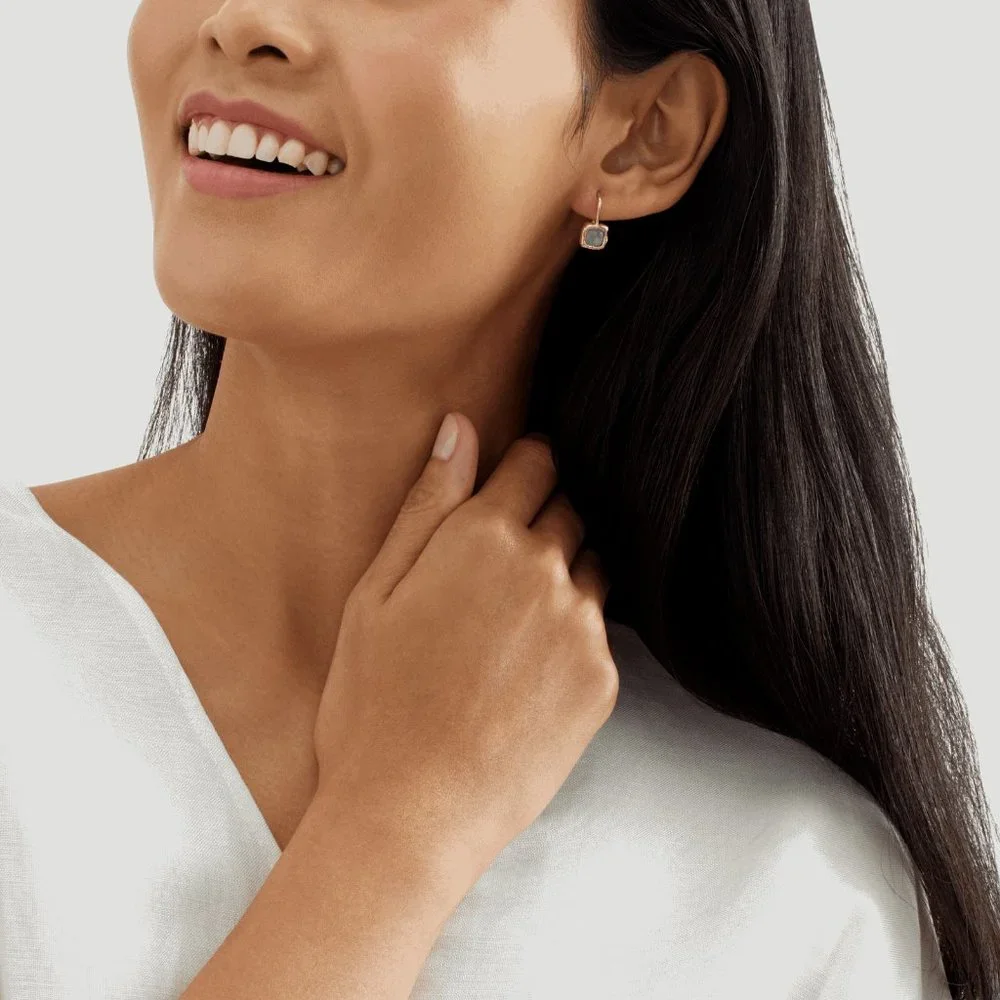 Silpada 'Mediterra' Natural Aquamarine Drop Earrings 14K Gold on Sterling Silver - Picture 4 of 5